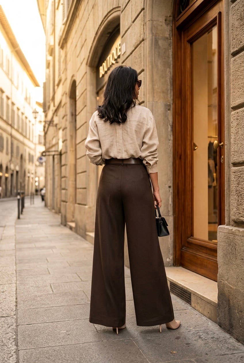 Damen-Palazzo-Hose mit Gürtel: Brun