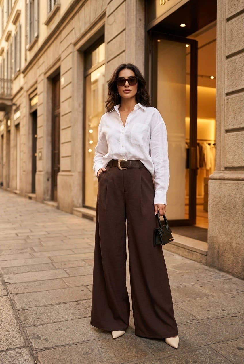 Damen-Palazzo-Hose mit Gürtel: Brun