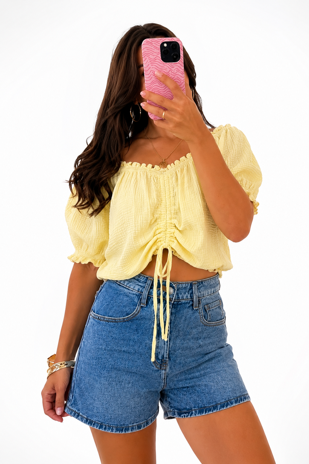 Musselin Carmen-Bluse mit Raffung