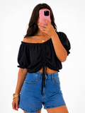 Musselin Carmen-Bluse mit Raffung