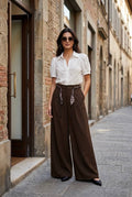 Weite Damenhose mit Schalgürtel: Kaffee