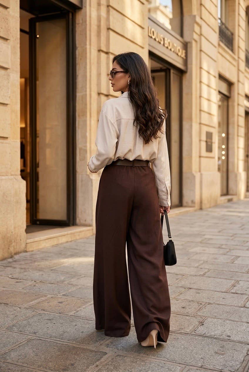 Damen-Palazzo-Hose mit Gürtel: Brun